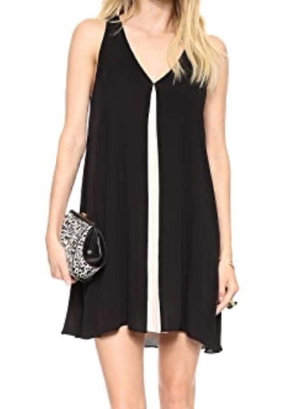 Alice + Olivia Rola Silk T-Back Shift Swing Dress Black Ivory Size S Mini